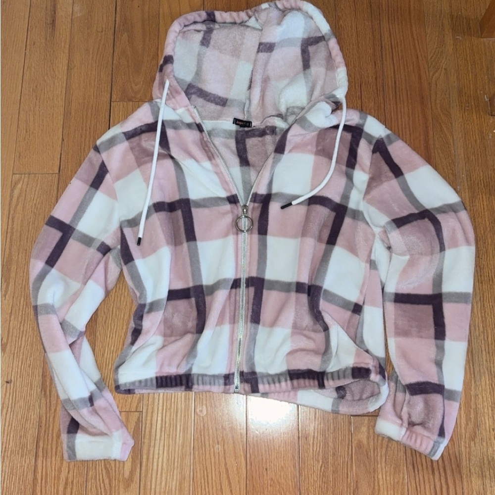 Plaid Hooded Jacket in Pink and White